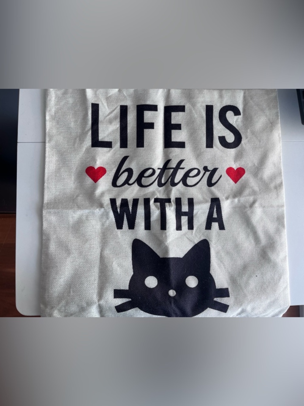 Life Is Better With A Cat Accent Pillow - White with Black and Red Graphic